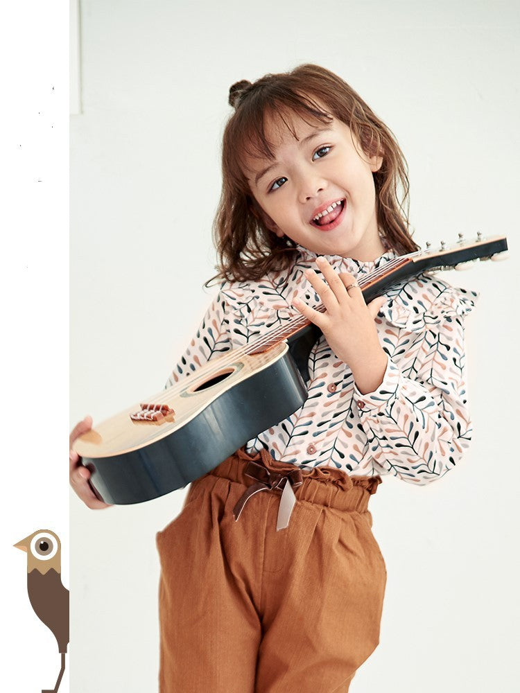 Girls Cotton Lapel Neck Top