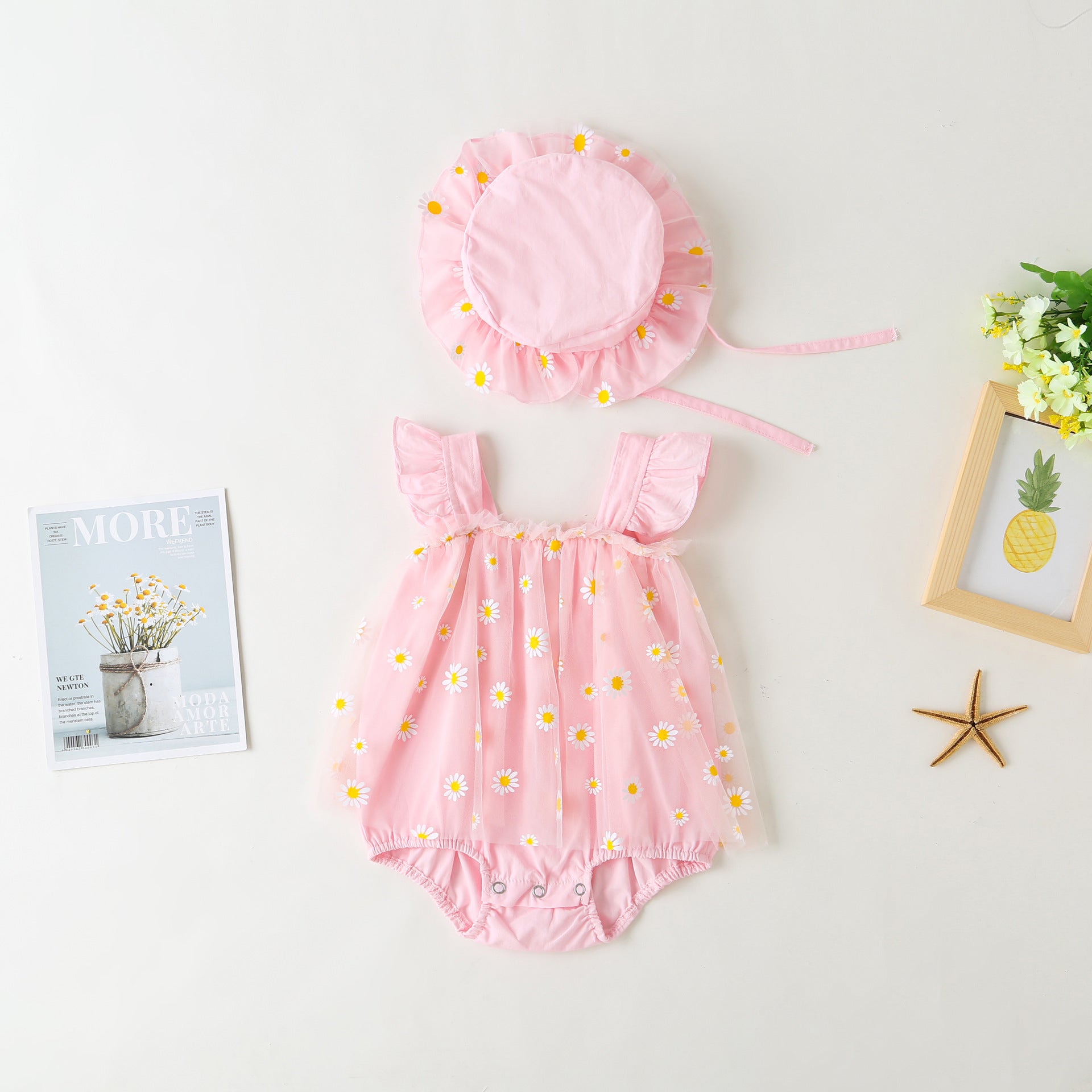 Baby Girl Sleeveless Dress Romper with Cap