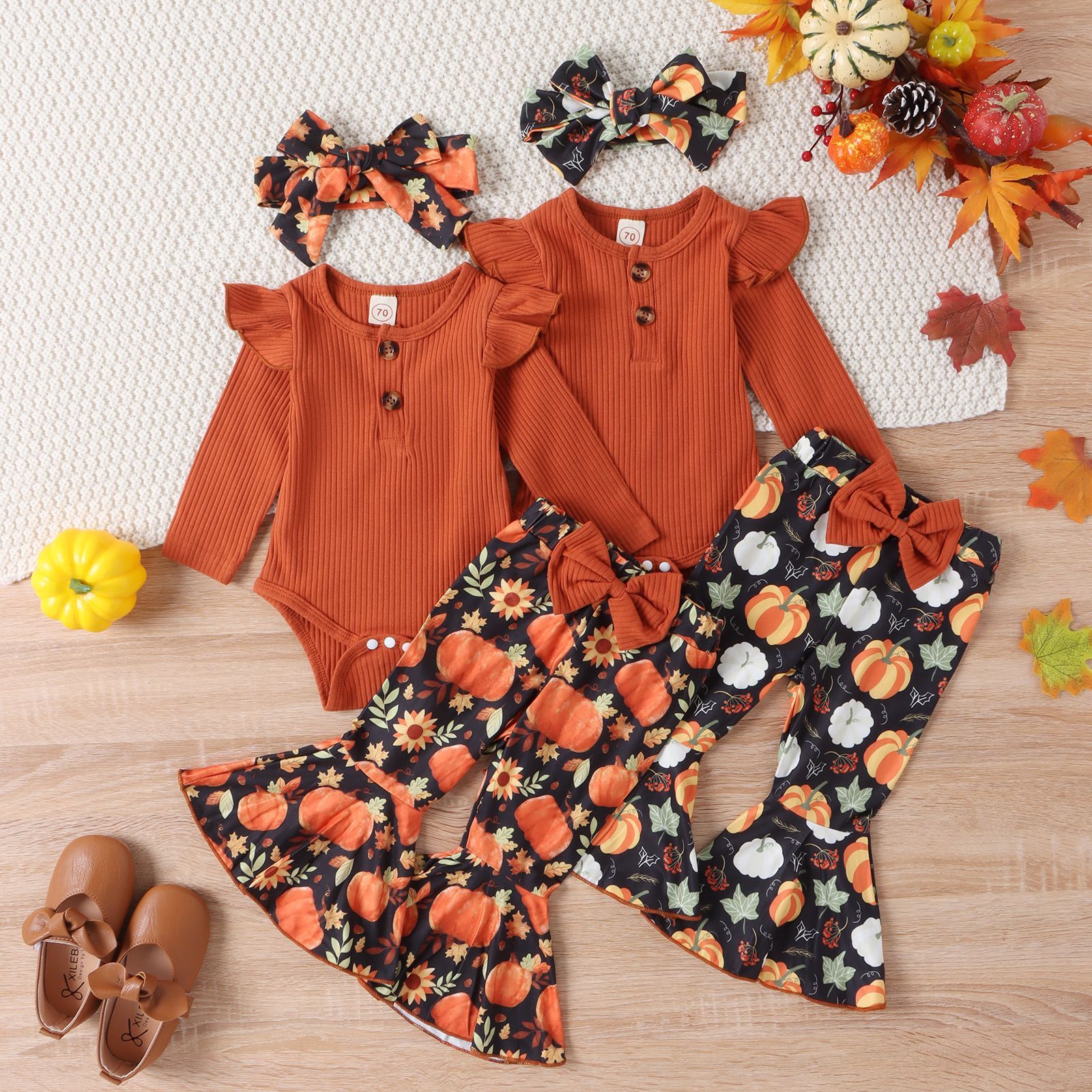 Baby Girl Halloween Pumpkin Outfit Set (3-Piece)