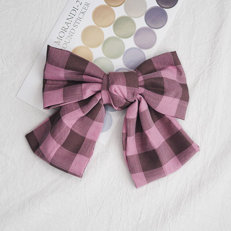 Cute Girl Plaid Fabric Bow Hair Clip