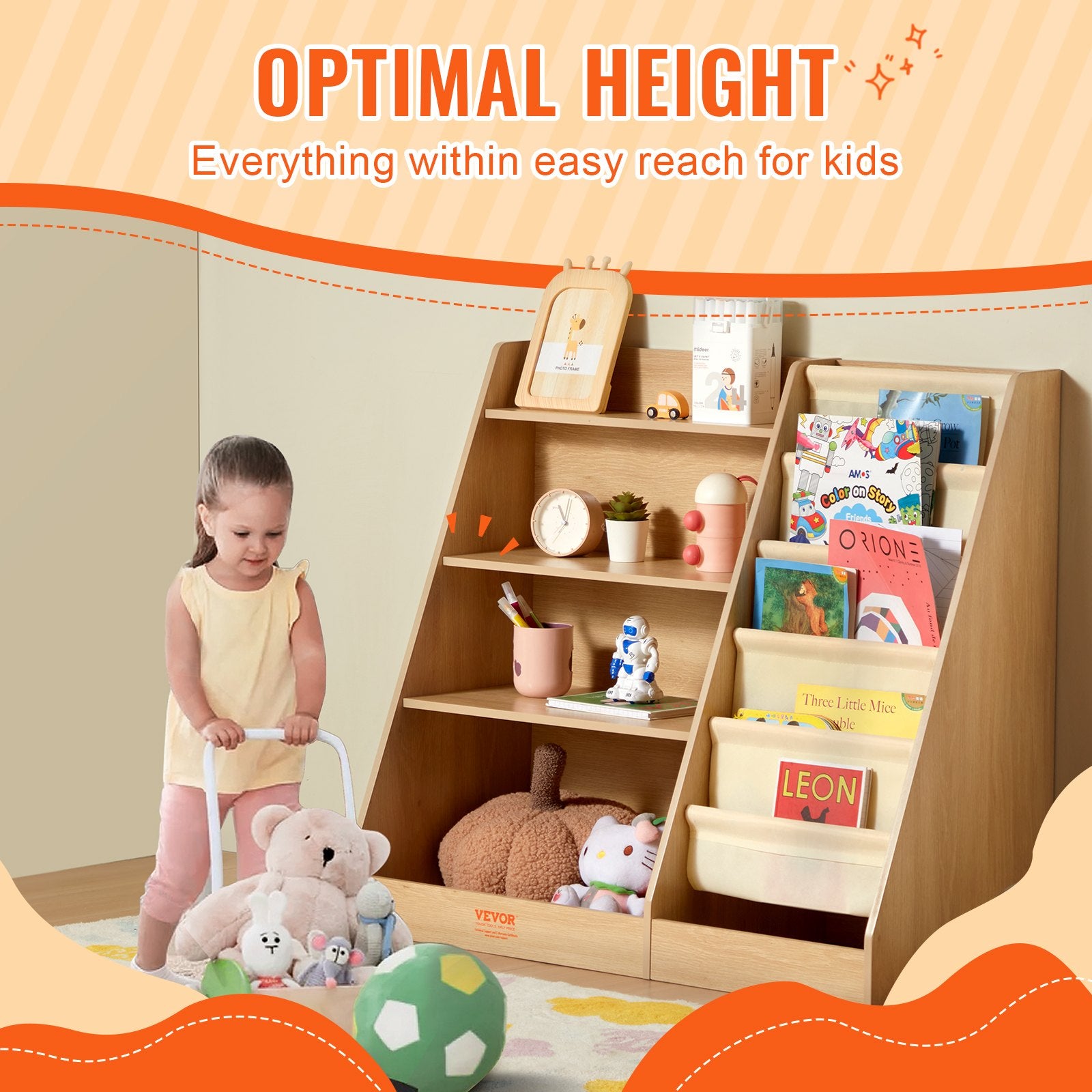 4-Tier Kids Wooden Bookshelf