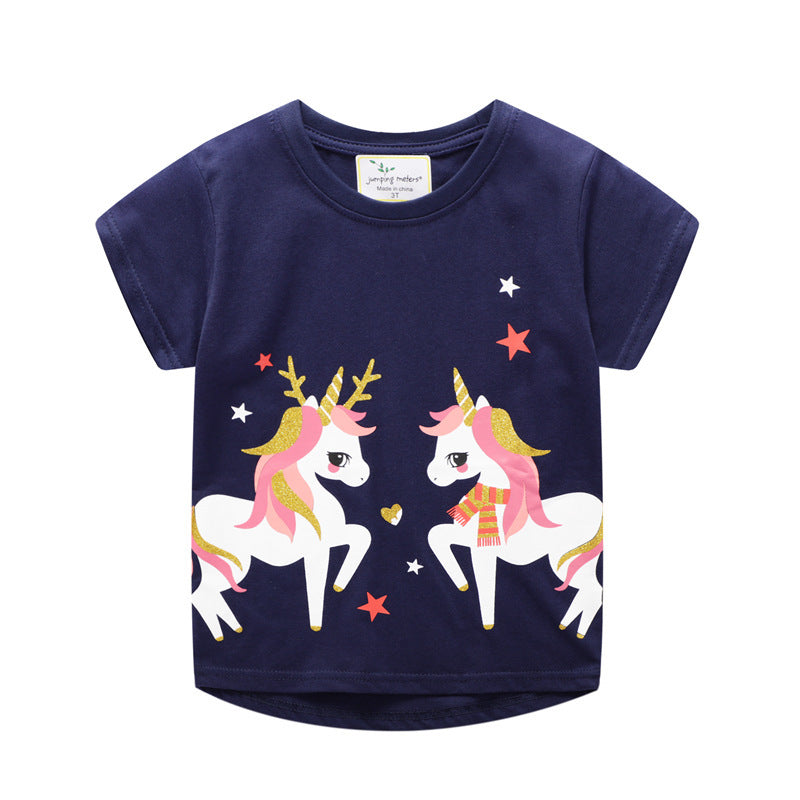 Girls Cartoon Cotton Short Sleeve T-Shirt