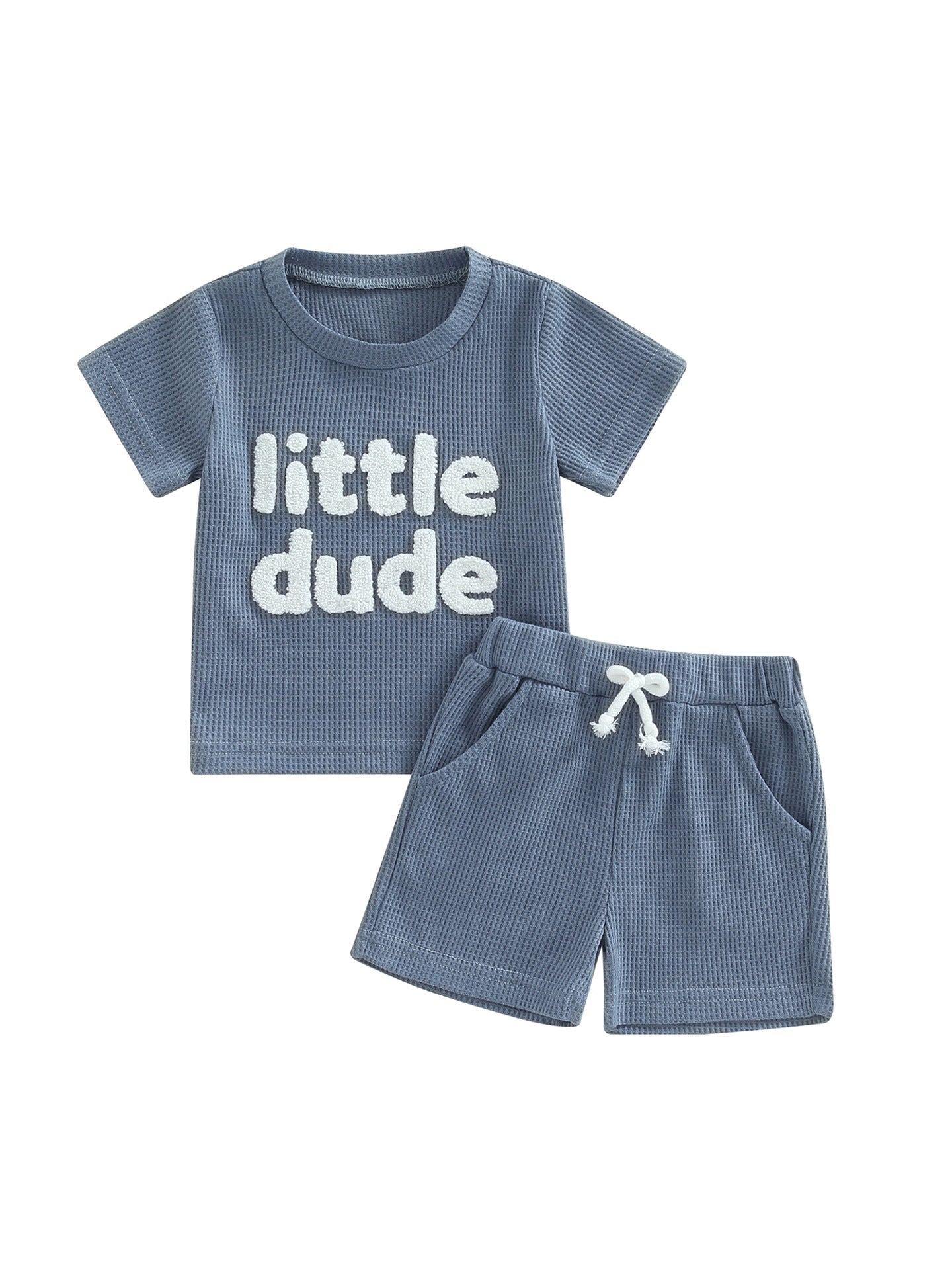Boy Waffle Knit Short Sleeve Outfit Set
