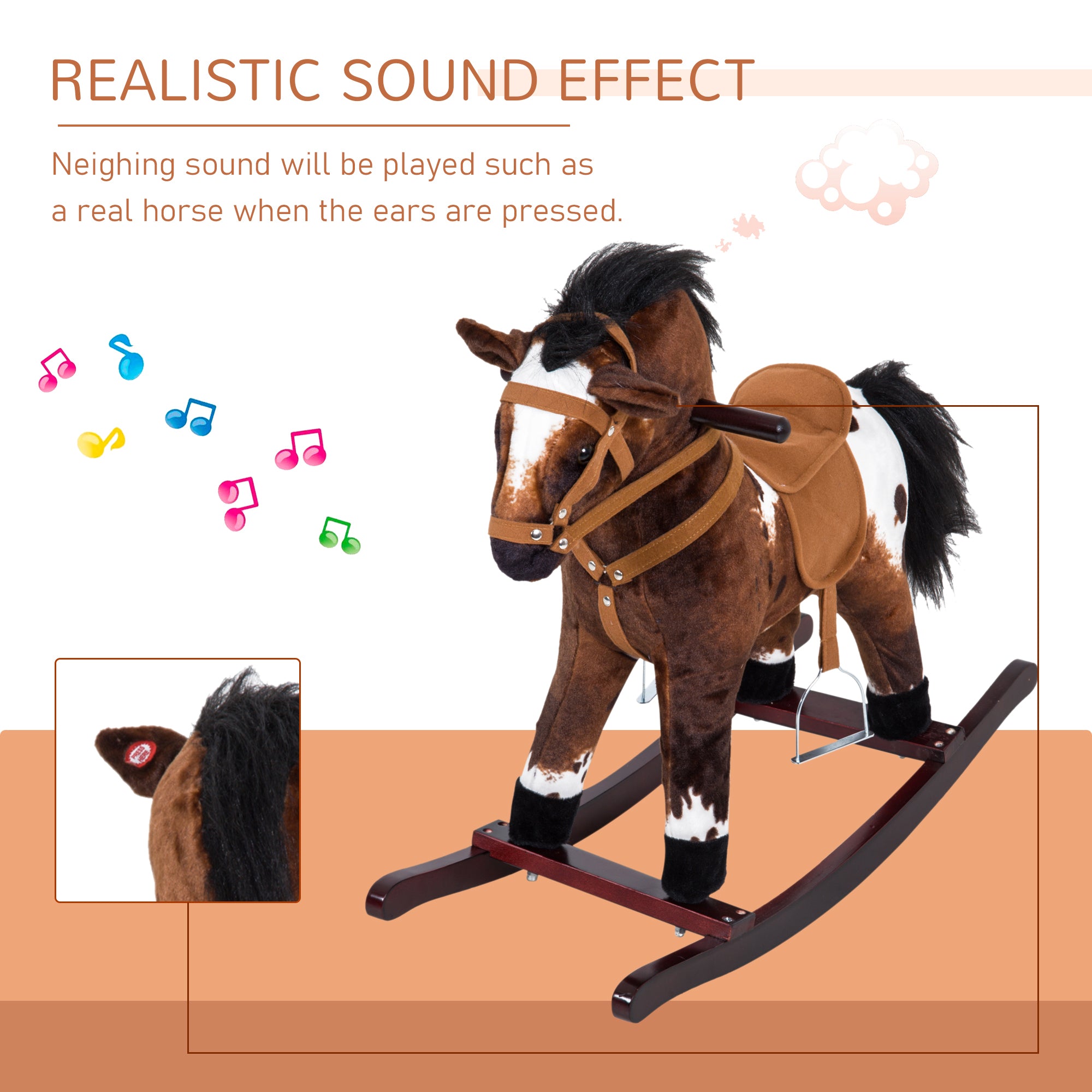 Rocking Horse Kids Plush Ride-On Toy Nursery Rhyme Music