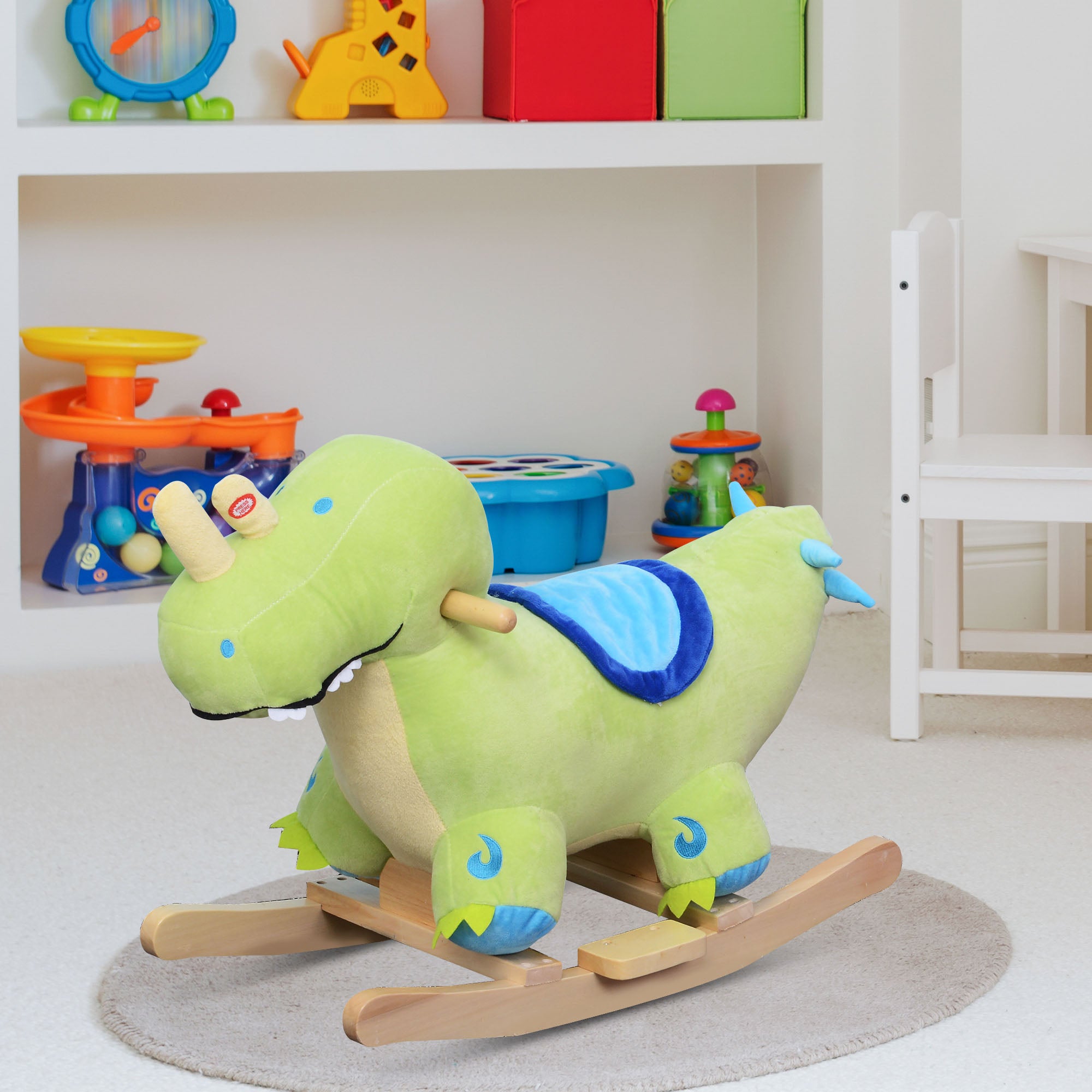 Kids Plush Ride-On Rocking Horse Toy Dinosaur Ride on Rocker with Realistic Sounds