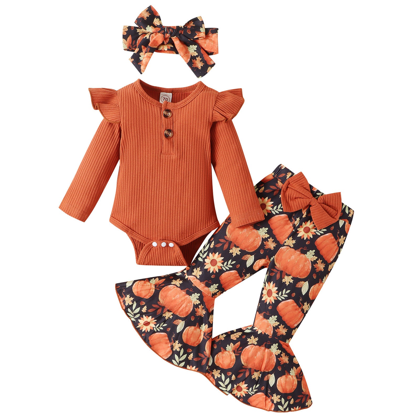 Baby Girl Halloween Pumpkin Outfit Set (3-Piece)