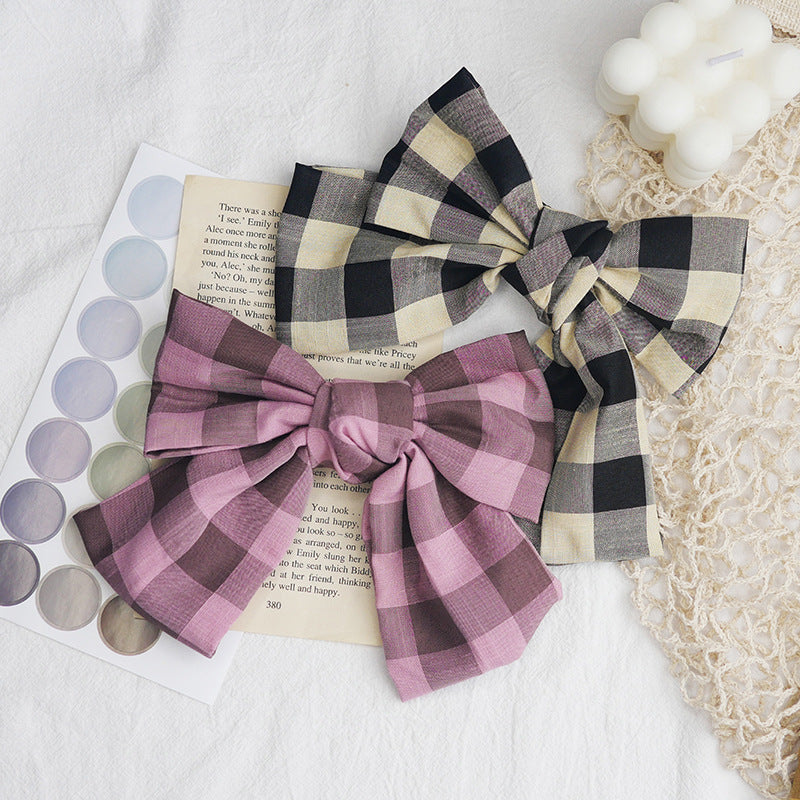 Cute Girl Plaid Fabric Bow Hair Clip