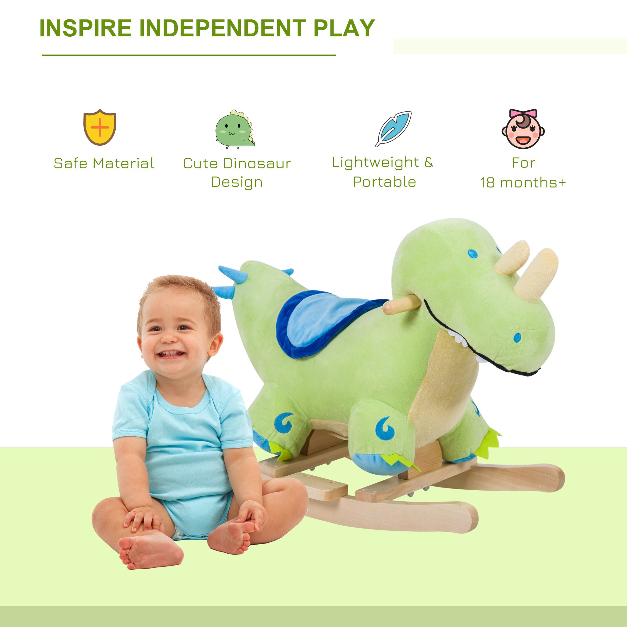 Kids Plush Ride-On Rocking Horse Toy Dinosaur Ride on Rocker with Realistic Sounds