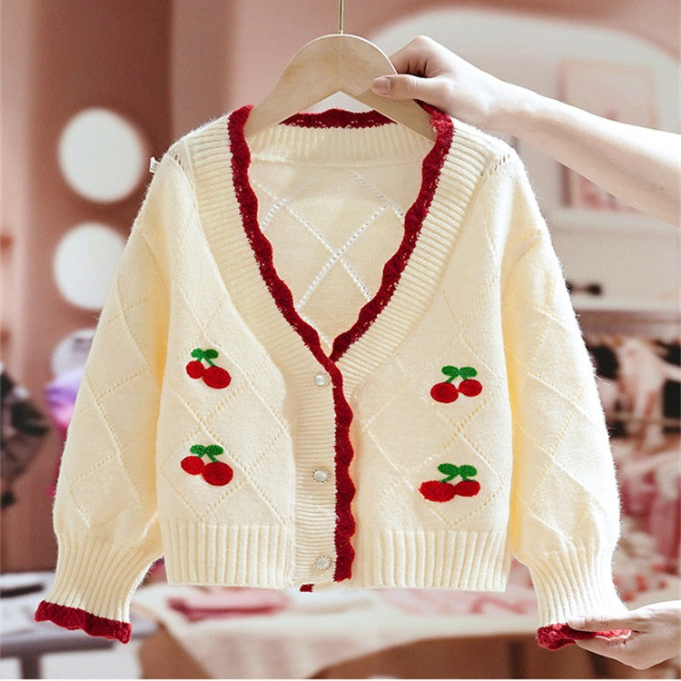 Girls V-Neck Knit Cardigan Sweater