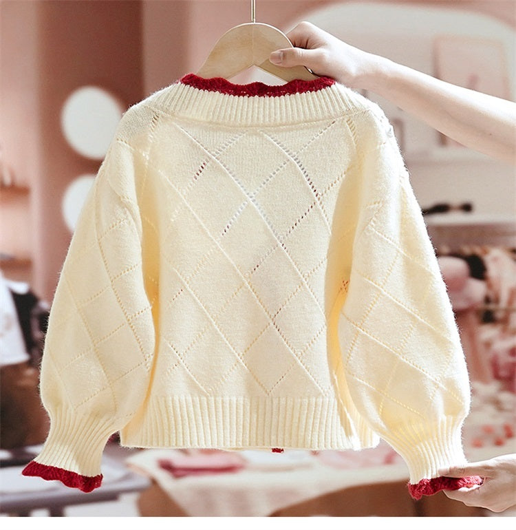 Girls V-Neck Knit Cardigan Sweater