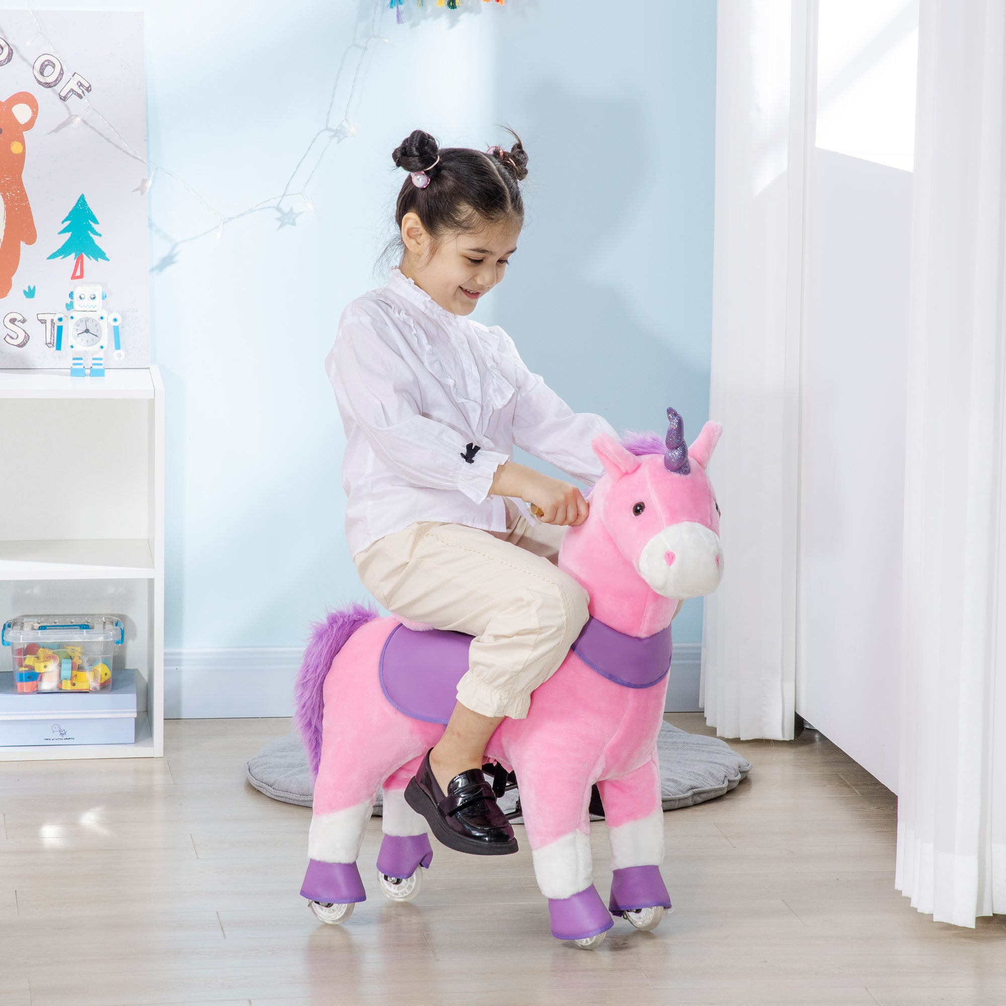 Kids Plush Toy Rocking Horse Pony Toddler Ride on Animal Rocker with Realistic Sounds