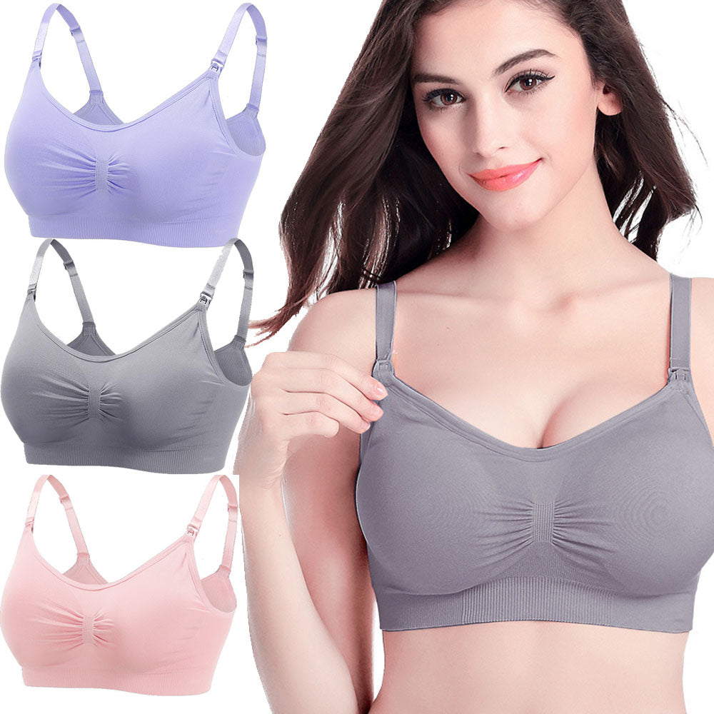 3pcs No Steel Ring Front Buckle Seamless Breastfeeding Bra